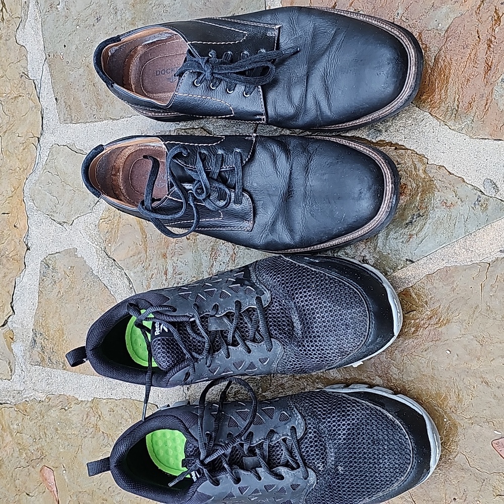 Size 12 (2) pair Men's shoes: reebok alloy toe & Dockers black leather